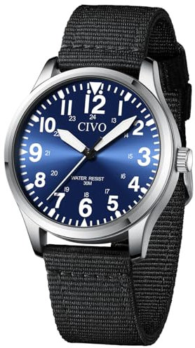 CIVO Uhren Herren Militär Outdoor: Mode Quarzuhr mit Groß Zahlen - Analog Wasserdicht Nylonband Schwarz