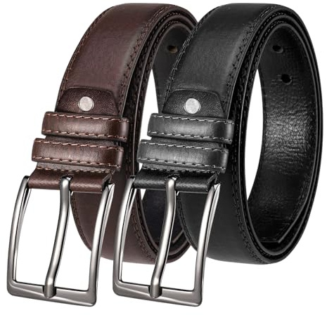 ViEinkaufen 2 pieces Leather Belts for Mens, Men Black Brown Leather Belt Men's Belts Jeans Suit Trouse Belt for Business Dress Casual
