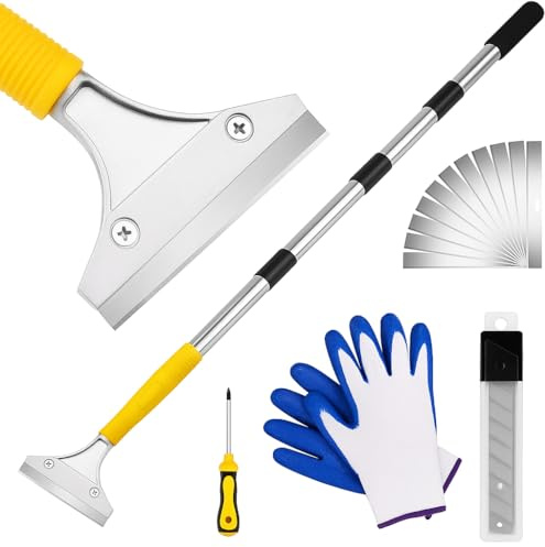 DIYSELF Scraper Tool 5.4ft (65in) Adjustable Floor Scraper Long Handle Heavy Duty Paint Scraper 4 Inch Razor Blade Scraper for Windows Glass Cleaning Shower Gum Tile Scraper Ceiling Scraper