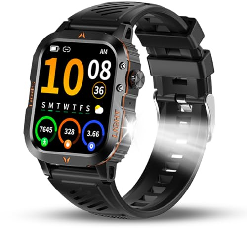 Orologio intelligente militare da uomo, con altimetro, barometro, bussola, impermeabilità IP68, adatto per nuoto, risposta/chiamata, funzione tattica per attività all'aperto, fitness e frequenza
