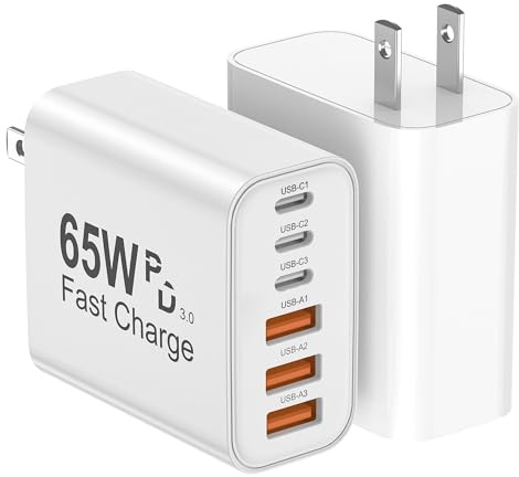 USB C Charging Blocks, 65W USBC Wall Fast Charger Block, Type C iPhone USB C Charger Fast Charging Brick, 6-Port Multiport Charger Plug Power Adapter for iPhone 17/16/15/14/Pro Max, GalaxyS25 26,iPad