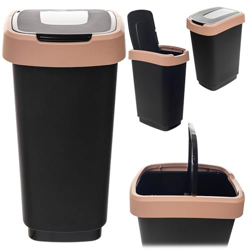 KADAX Poubelle de 25 l, avec couvercle basculant, en plastique, système de tri sélectif, pour cuisine et bureau (marron)