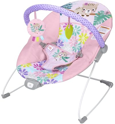Bright Starts Wildflower Wonders, Transat Vibrant Bébé Rose avec Arche Amovible et 2 Jouets, Pieds Antidérapants, 0-6 Mois, Jusqu’à 9 kg