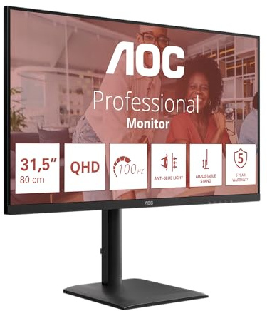 AOC Q32E4U - Monitor 32 WQHD, 100Hz, IPS, 4 ms GtG, Adaptive Sync., HDR, Altura Ajustable, Altavoces (2560x1440, 2X HDMI 1.4, DP, USB Hub), Negro