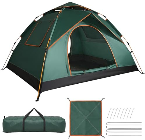 Lishetimig 3-4 Person Instant Pop-up Camping Tent,2000mm Waterproof,Sun Protection,Dual Doors & Breathable Mesh,Lightweight with Rainfly&Carry Bag,Ideal for Family Camping,Festivals&Hiking (Green)