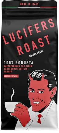 LUCIFERS ROAST 1kg Kaffeebohnen aus Italien - sehr starker Espresso dark roast - säurearm - für Kaffeevollautomaten oder Siebträger - 100% Robusta (ganze Bohnen, 1kg)