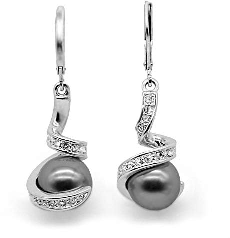 Xonojun Boucles d'oreilles Pendantes Perle de Culture Grise Femmes