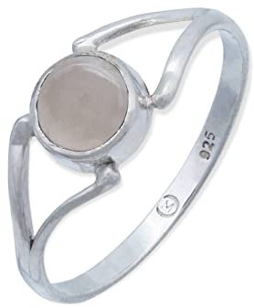 mantraroma Damen Ring Silber mit Stein Rosenquarz Edelstein rosa schlicht modern
