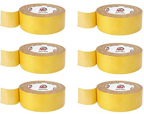 Alfa 6x Verlegeband Top-Fix extra stark klebend 25 m x 50 mm - Doppelseitiges Klebeband zum Verlegen von Teppich und PVC-Belag - doppelseitig klebend
