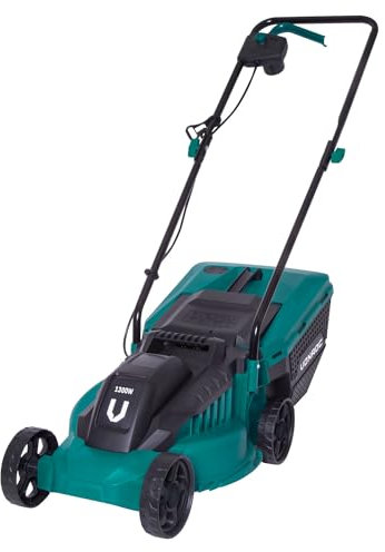 VONROC Cortacésped - 1300W - 32cm de ancho de corte - Caja de césped de 30L con indicador de nivel de llenado - Altura de corte ajustable