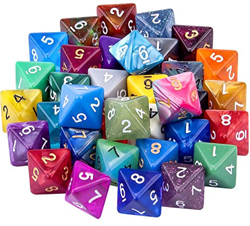 AUSTOR 35 Pieces Polyhedral Dice 8 Sided Game Dice Set Mixed Color D8 Dice Assortment with a Black Velvet Storage Bag for DND RPG MTG Table Games