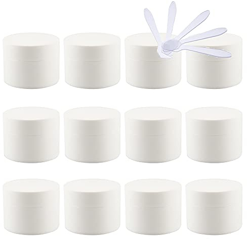 TIANZD 12 Stück Leere 15 g Matt Weiß Kunststoff Cremedose Schraubdose 15 ml Leerdose Kosmetische Behälter Dosen Gel Tiegel Kosmetikbehälter Töpfe mit 6 Stück Löffel