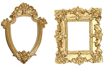 2 Golden Photo Frames - Rustic Flower Design, Embossed Style, Small for Bedroom, Desktop