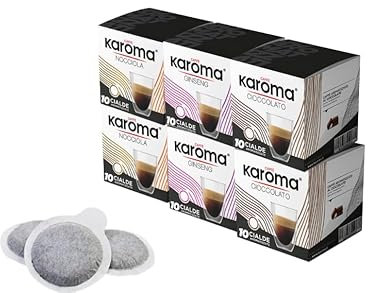 Caffè Karoma® 60 Cialde Mix 3 Gusti caffè aromatizzati alla Nocciola Ginseng e Cioccolato compostabili ESE 44mm