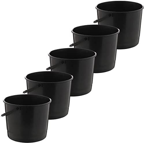 MIG Eimer 6L Schwarz - 5X 6 Liter stapelbare Plastikeimer - Vielseitiger Kübel für Haushalt und Industrie - Kleiner Eimer geeignet für Hundefutter - Widerstandsfähige Kunststoffeimer
