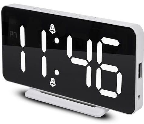 Green Blue GB383 Digitaler LED-Wecker Uhr mit Alarm- und Thermometerfunktion, Doppelwecker mit Snooze/Schlummerfunktion, LED Display, USB-Ladeanschluss