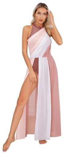 ranrann Femme Robe Danse Lyrique Contemporaine Moderne sans Manches Justaucorps Gymnastique Costume Spectacle Tenue Danseuse Dancewear S-XXL Rose poussiéreux S