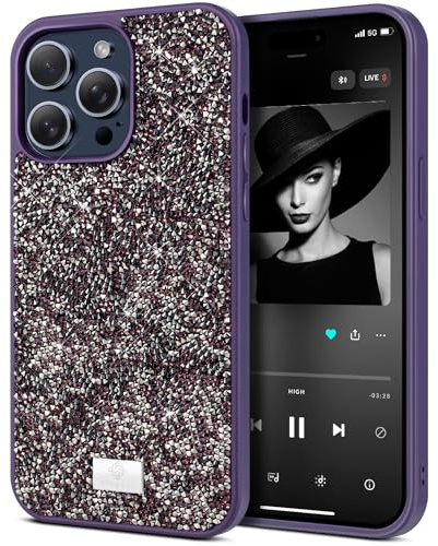 BEZ Cell Phone Cases for iPhone 15 Pro Max Case Glitter, Sparkle Diamond Crystal Bling Cover & Co Series for iPhone 15 Pro Max, Viola Purple