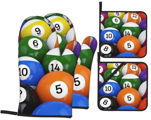 Juego de Manoplas de Horno y Soportes para ollas, Guantes de Cocina y agarraderas, 4 Piezas para Hornear Barbacoa, Bolas de Billar