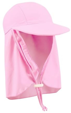 AIDIER Baby pojkar flickor badmössa med nackklaff 2-8 år barn solkeps med brett brätte UPF 50+ legionärkeps simning UV-hatt med justerbara hakremmar småbarn sommar nackskyddshatt för strand, Rosa, en