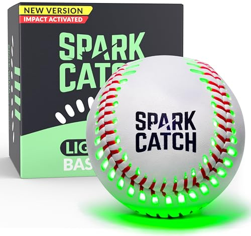SPARK CATCH Light Up Baseball, Glow in The Dark Baseball, Sports Gear Accessories Gifts for Boys 8 9 10 11 12 13 14 15 Years Old, Kids Teens All Ages Gift Ideas (Impact-Activated version) (Neon Green)