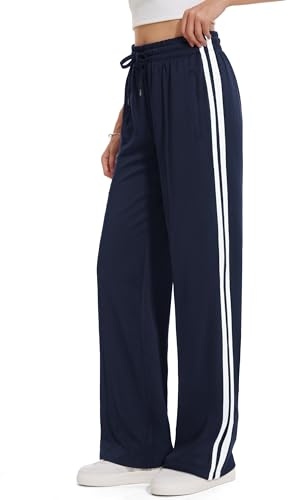 Tapata Women's 32 Inseam Long Track Pants Loose Straight Leg Jogging Sweatpants Warm-Up Sports Athletic Running, Navy Blue, M