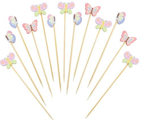 ENLACE Palillos de cóctel de mariposa, 100 unidades, mariposas para niños, palillos de cóctel, palillos de madera, 13 cm, palillos de madera, palillos de queso, brochetas de frutas, brochetas de