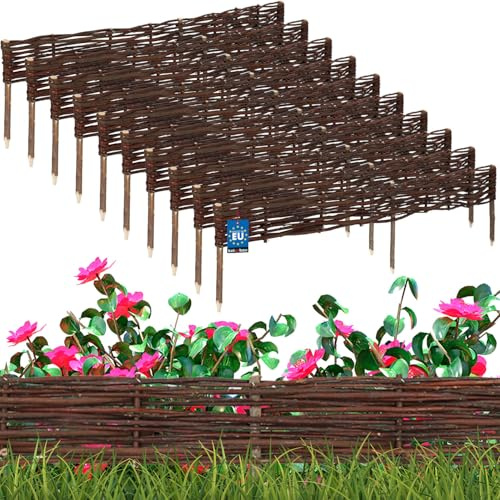 KOTARBAU® 10 st Rabattkant Trä - Pilstaket - Trädgårdsstaket - Pilträ - 120 x 10 cm - Brun - Gräskant Trä - Spjälstaket - Trädgårdsavgränsning - Dekorativ Kantstaket - Gräsmattekant
