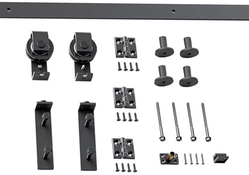 Barn Doors Rail Kit, Bifold Barn Door Hardware Kit, High Performance Carbon Steel Barn Door Hardware Kit, Black Roller Easy Install the Slide Smooth Quiet for the Home, Living