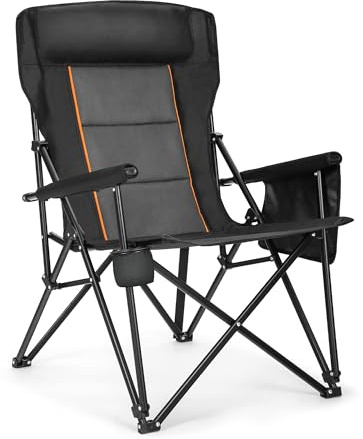 ALPHA CAMP Heavy Duty High Back Camping Chairs 500LBS Capacity Oversized Folding Chair Outdoor Chair with Headrest,Lawn with Side Pocket for Lawn, Sports and Fishing, Black,1PC