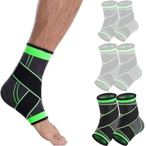 KEWUF 2 Unidades Soporte Tobillo, Tobillera Deportiva, Tobilleras Transpirables, Tobillera Ajustable con Cintas de Compresión para Hombre y Mujer, Estabiliza Tobillo y Previene Torceduras(Verde, XL)