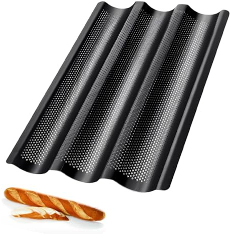 YUPZAR Molde Antiadherente para 3 Baguettes, Bandeja para Acero al Carbono,Molde para Panecillos para Obtener Resultados Crujientes