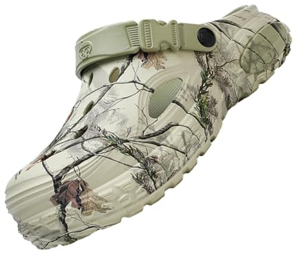 Men's Slip On Clogs with Back Strap, Non-Slip Waterproof Lightweight EVA Garden Shoes, Comfortable Rubber Slippers for Men, Zuecos para Hombre, Camouflage Design