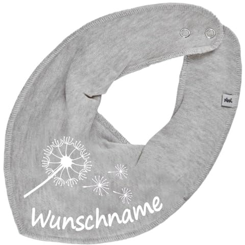 HALSTUCH mit Namen oder Text personalisiert für Baby oder Kind aus Baumwolle in Einheitsgröße Pusteblume grau