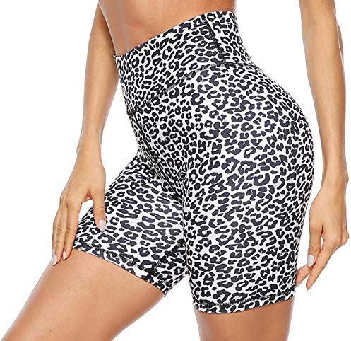 Persit Kurze Sporthose Damen, Radlerhose Sport-Shorts Sommer Laufshorts Leggings Laufhose Kurz Weiß Leopard - S /36