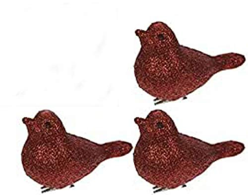 Clip on Robins, Set of 3 Clip on Glittery Birds for your Christmas Tree or Craft Clip Anywhere Choose Gold, Silver or Red (Red)