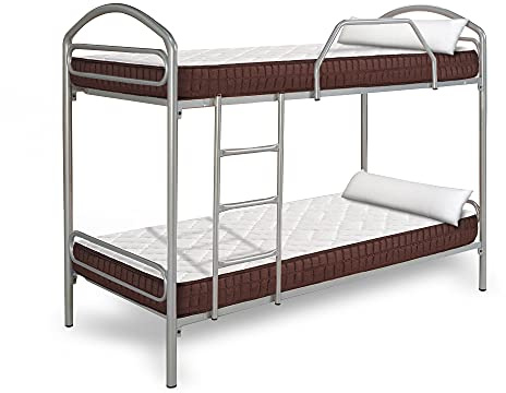 HOGAR24 ES Litera Metálica + 2 Colchones Viscoelásticos Viscobrown + 2 Almohadas de Fibra, 90x180