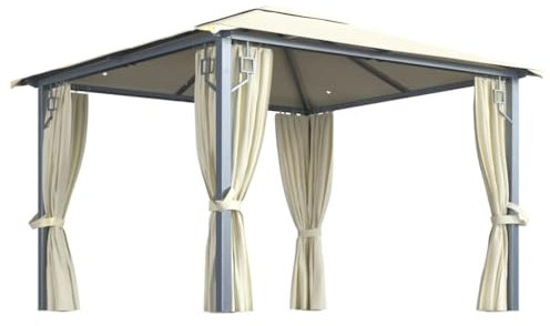 vidaXL Tonnelle avec Rideau et Lumières LED Belvédère de Jardin Pavillon d'Extérieur Tente de Réception Chapiteau Barbecue 3x3 m Crème Aluminium