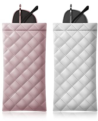 COMF-PRO Squeeze Top Sunglass Pouch - Portable Sunglass Organizer Pouch Bags Soft PU Leather Glasses 2 Pack