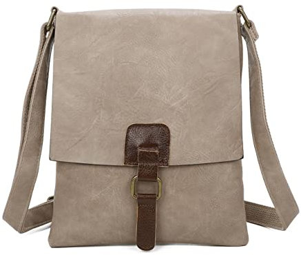 OBC Damen Tasche Crossbody Handtasche Messenger Schultertasche Umhängetasche Shopper Tablettasche bis ca. 7-8 Zoll Henkeltasche Überschlagtasche Leder Optik Taupe