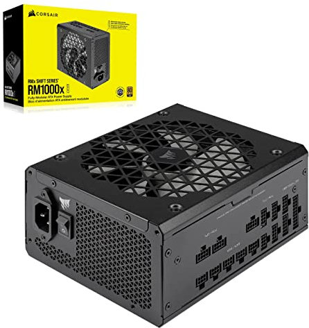 Corsair RM1000x SHIFT Fully Modular ATX Power Supply - 80 PLUS Gold - ATX 3.0 - PCIe 5.0 - Zero RPM - Modular Side Interface - Black
