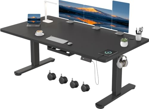 Devoko 160 x 80 cm scrivania regolabile in altezza, scrivania da ufficio con quattro sezioni, scrivania per computer con funzione di memoria, Nero