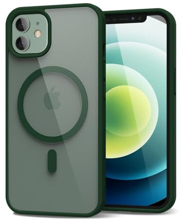 oakxco für iPhone 12/12 Pro Hülle Magsafe Durchsichtig, Klar Magnetisch Induktives Laden Handyhülle Bunt Dünn Silikon & Transparent Hart Plastik, Cute Einfarbig Clear Handy Hülle für Mädchen, Grün