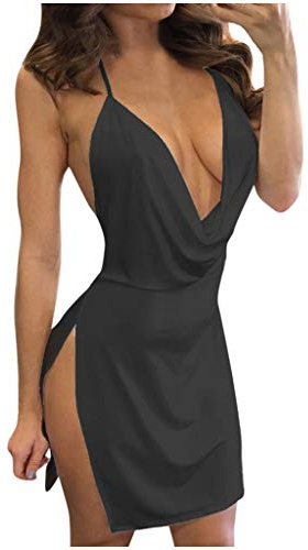 Sommarklänning dam sexig ärmlös djup V-hals bodycon miniklänning festklänning mode rygglös slits höga korta klänningar axelbandsklänning aftonklänningar damer sexig klänning klubbkläder pennklänning