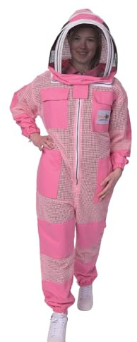 SAFTA Bee Pro 3 Layer Ventilated Beekeeping Suit, Beekeeper Suit For Professional Beekeepers, with Fencing Beekeeping Veil, (Pink, X-Small)