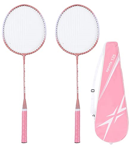 Senrusa Raquettes de Badminton Lot de 2, Raquettes de Badminton légères en Alliage de Fer Haute Performance, Ensemble de Badminton Professionnel Rose avec Sac de Rangement pour Le Sport,