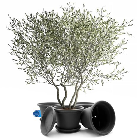 BigDean 4 Stück Blumentopf mit Untersetzer rund ø 40 cm Anthrazit – wetterfester Pflanzkübel Made in Europe