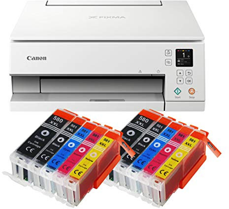 IC-Office TS6351a Farbtintenstrahl-Multifunktionsgerät All-in-One 3-in-1 (Drucker, Scanner, Kopierer, USB, WLAN, Apple AirPrint) Weiß + 10 XXL Tintenpatronen