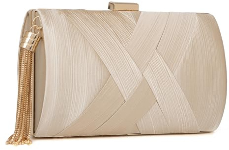 Wytidian Clutch Purses for Women Formal Evening Clutch Purse Shoulder Cross Body Bags for Wedding Party Handbag with Tassel (Champagne Gold)