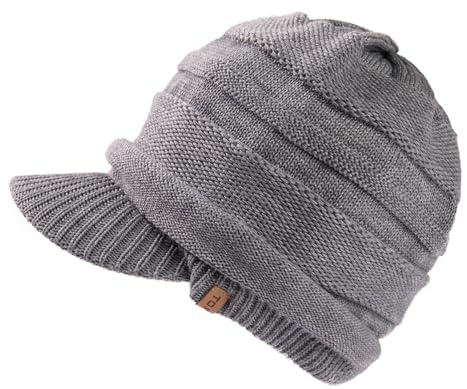 TOP-EX Wintermütze für Herren und Damen, Merino Strickmütze mit Visier und Fleecefutter, wasserdicht und warm, ideal für Snowboard und Ski, Grau, M/L